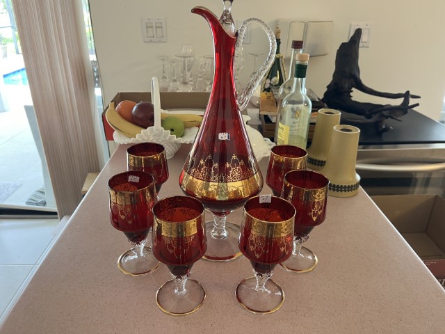 Italian Ruby Red Decanter Set