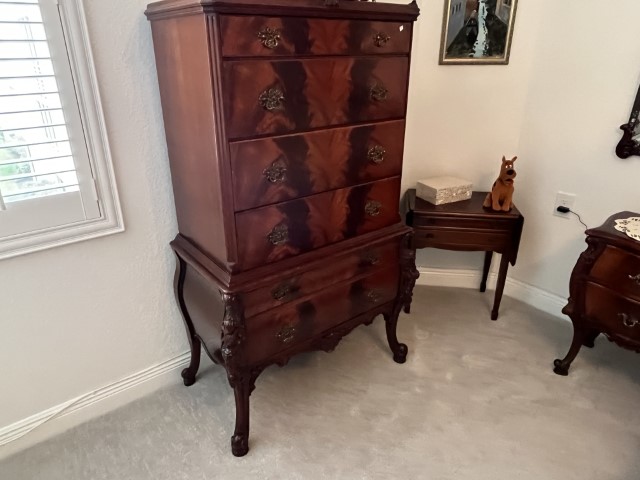 Mahogany with Burl Highboy Dresser