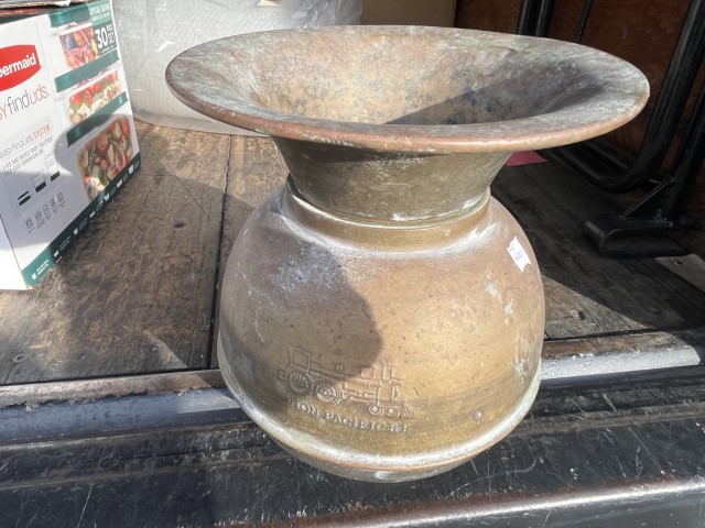 Antique Brass Union Pacific Railroad Spittoon